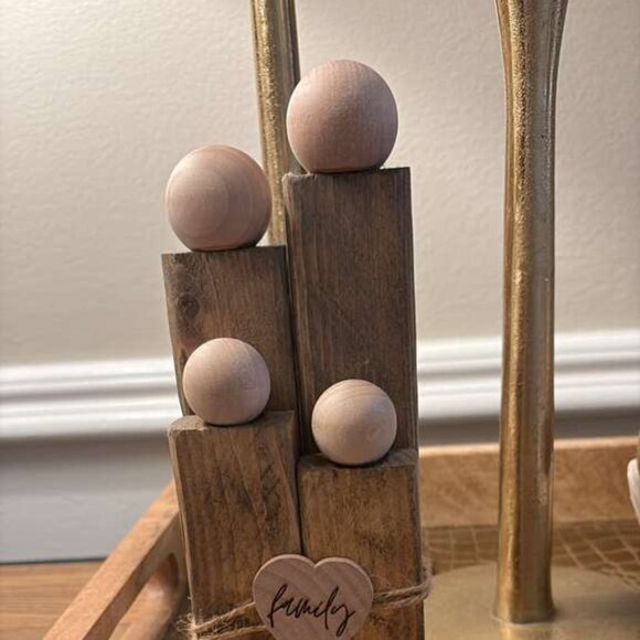 Wooden Block Family Sculpture Handmade Rustic Home Decor Figurine Gift - Picture 3 of 3